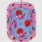flattened set of two packing cube set: large pink hello kitty with yellow tulips and small light blue my melody hugging a strawberry
