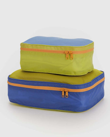 set of 2 lime green and royal blue colorblock mesh packing cubes