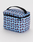 blue and brown wavy gingham puffy cooler bag