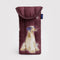 maroon puffy eyeglass sleeve with a fancy dog on it