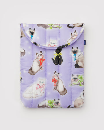 lilac 13 in. puffy laptop sleeve with fancy cats print