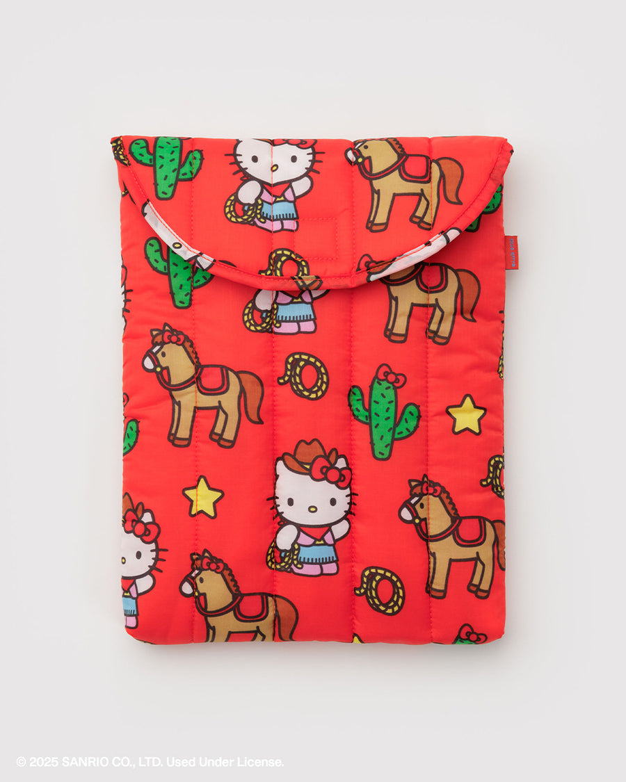 coral 13 in. puffy laptop sleeve with western hello kitty print