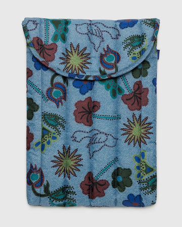 digital denim 16 in. laptop sleeve with colorful floral and bird print