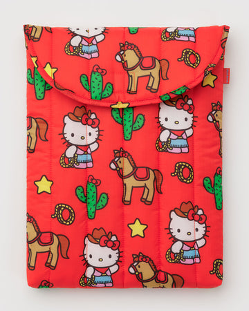 coral 16 in. puffy laptop sleeve with western hello kitty print