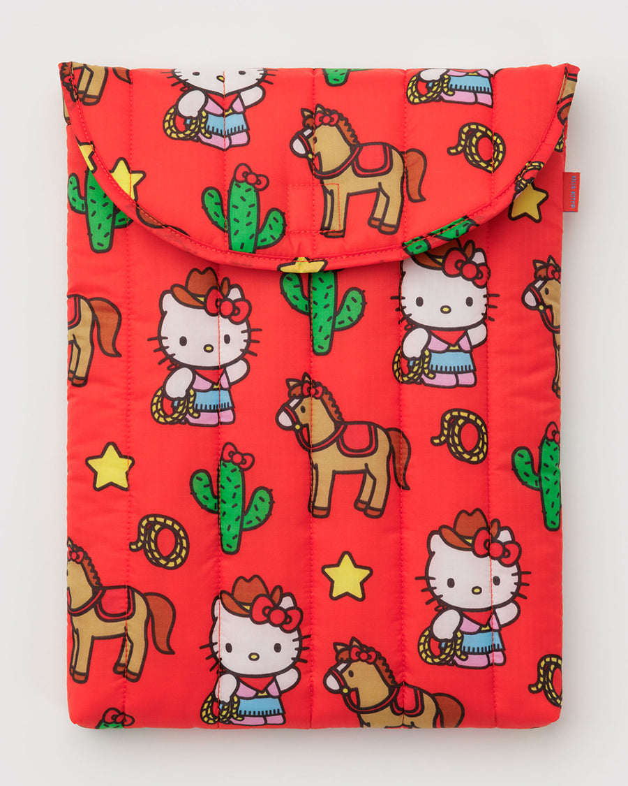 coral 16 in. puffy laptop sleeve with western hello kitty print