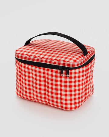 red and white gingham puffy lunch bag