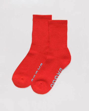 candy red ribbed socks