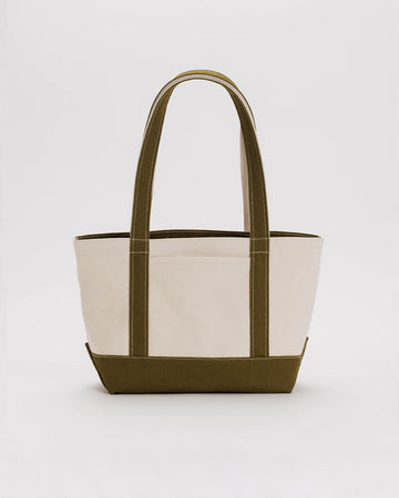 tan small boat tote with brown accents