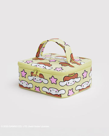 pale yellow small cosmetic bag with western cinnaroll and pink star print