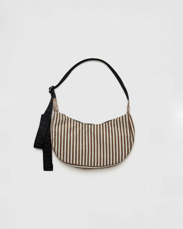 two tone brown vertical stripes small crescent bag