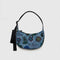 digital denim small crescent baggu with colorful bird and floral print