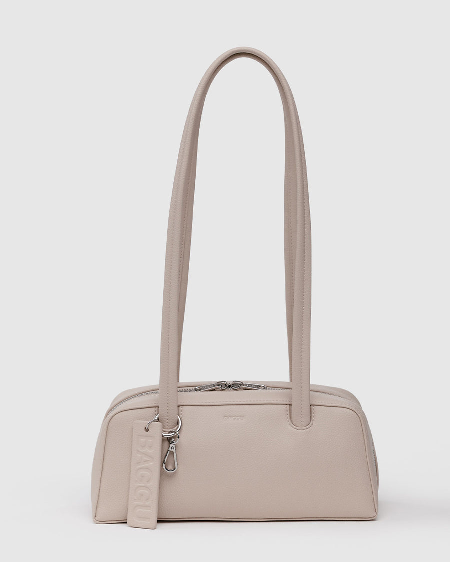 stone small dome recycled leather bowler bag with silver charm clasp