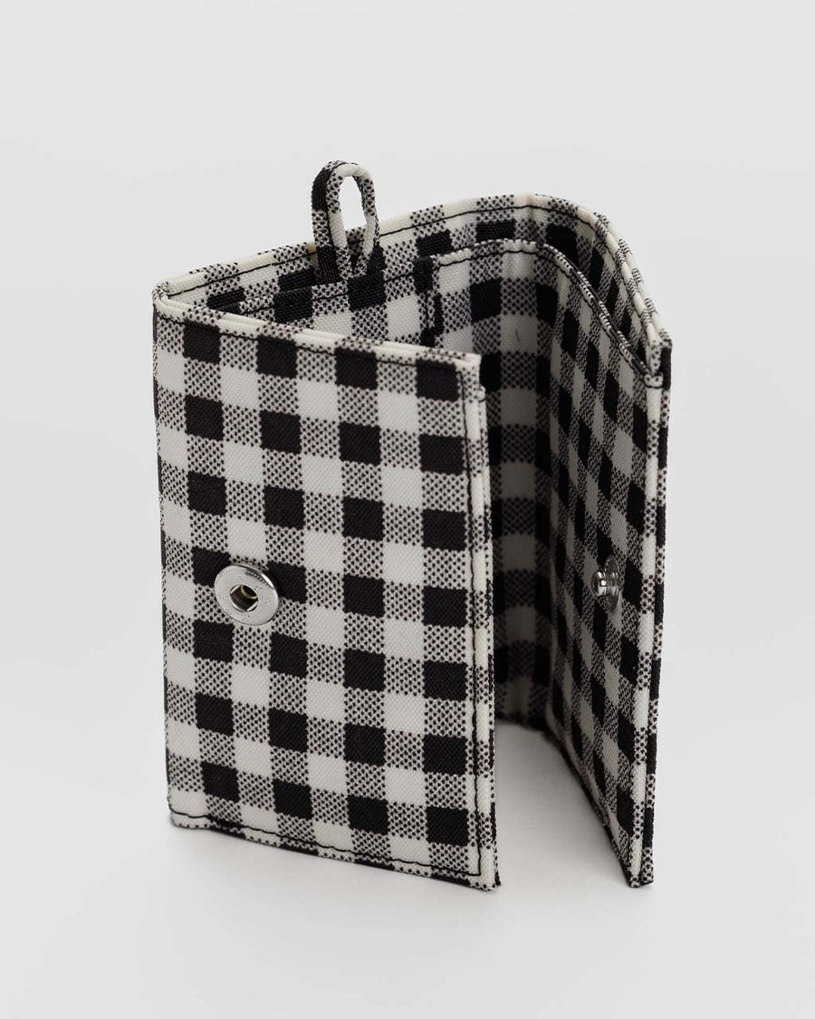 inside of black and white gingham snap wallet