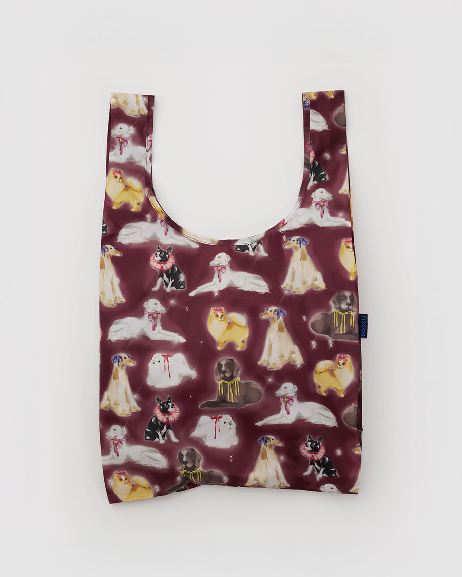 maroon standard baggu with fancy dog print