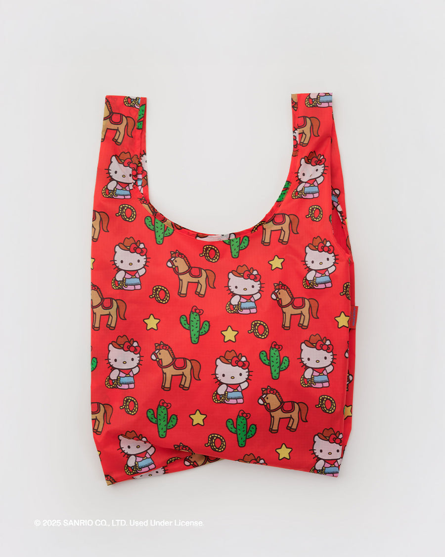coral standard baggu with western hello kitty with horse, cactus, lasso, and star print