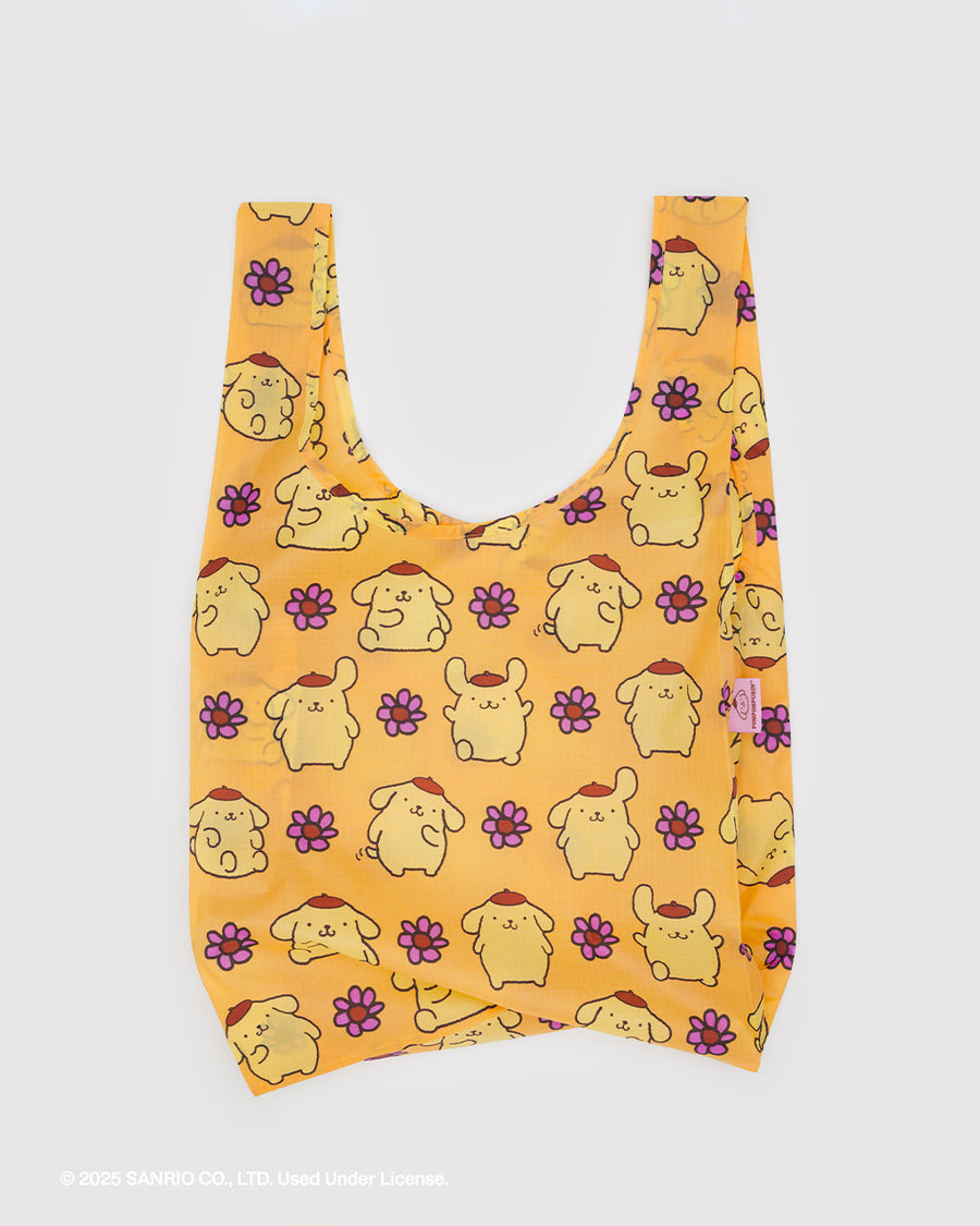 golden yellow standard baggu with pompompurin and pink flower print