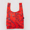 bright red standard baggu with purple snapdragon print