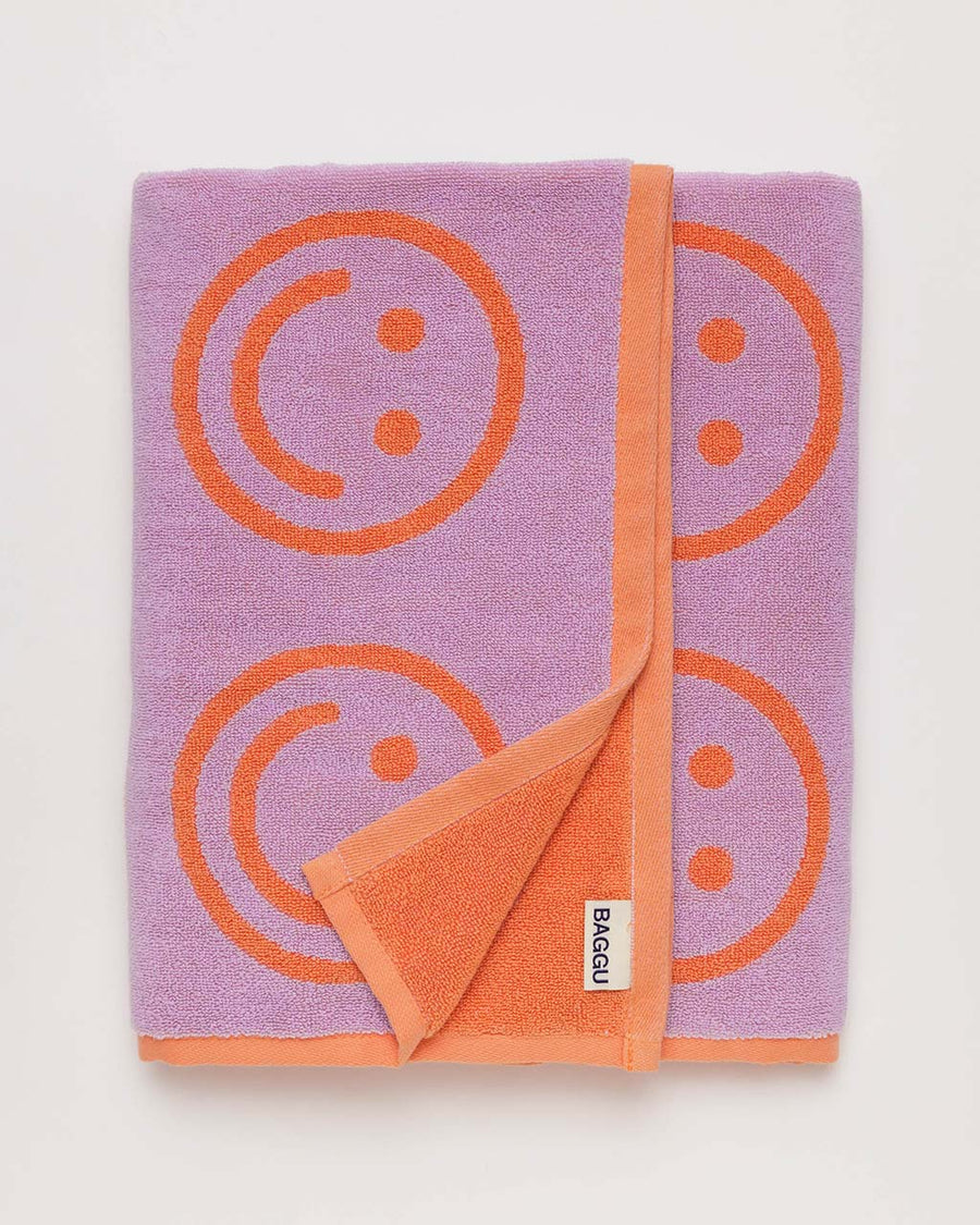lilac and coral smiley towel