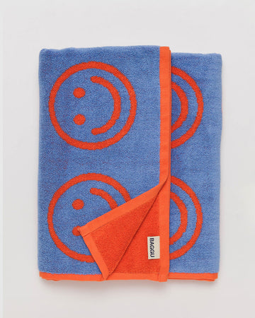 periwinkle and bright coral double sided smiley towel