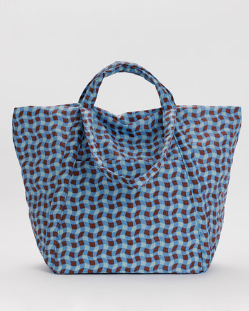 blue and brown wavy gingham travel cloud bag