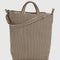 two tone brown vertical stripe zip duck bag