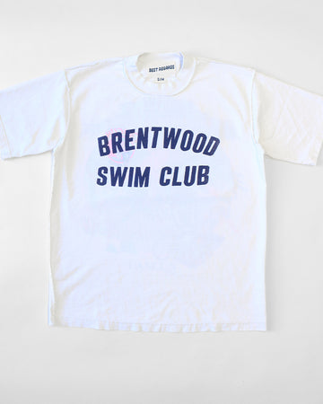 white tee with navy 'BRENTWOOD SWIM CLUB' across the front