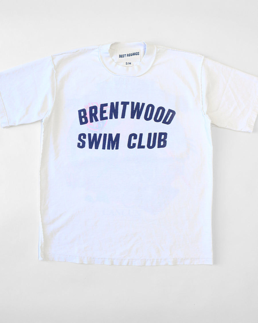 white tee with navy 'BRENTWOOD SWIM CLUB' across the front