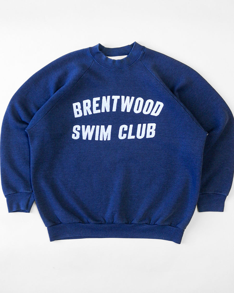 navy sweatshirt with white 'BRENTWOOD SWIM CLUB' across the front