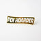 gold flag pin with white PEN HOARDER on it