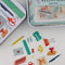 pencil, letter, ruler, paper clips, pencil shavings, scissors