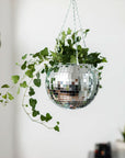 8-inch disco ball planter with hanging plant inside