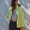 model wearing lime quilted jacket