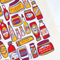 up close of tea towel with different condiment bottles