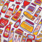 tea towel with different condiment bottles