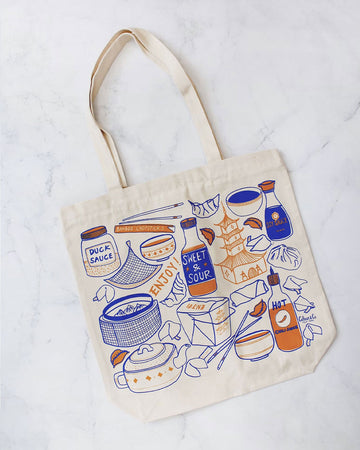canvas tote bag with chinese take-out images