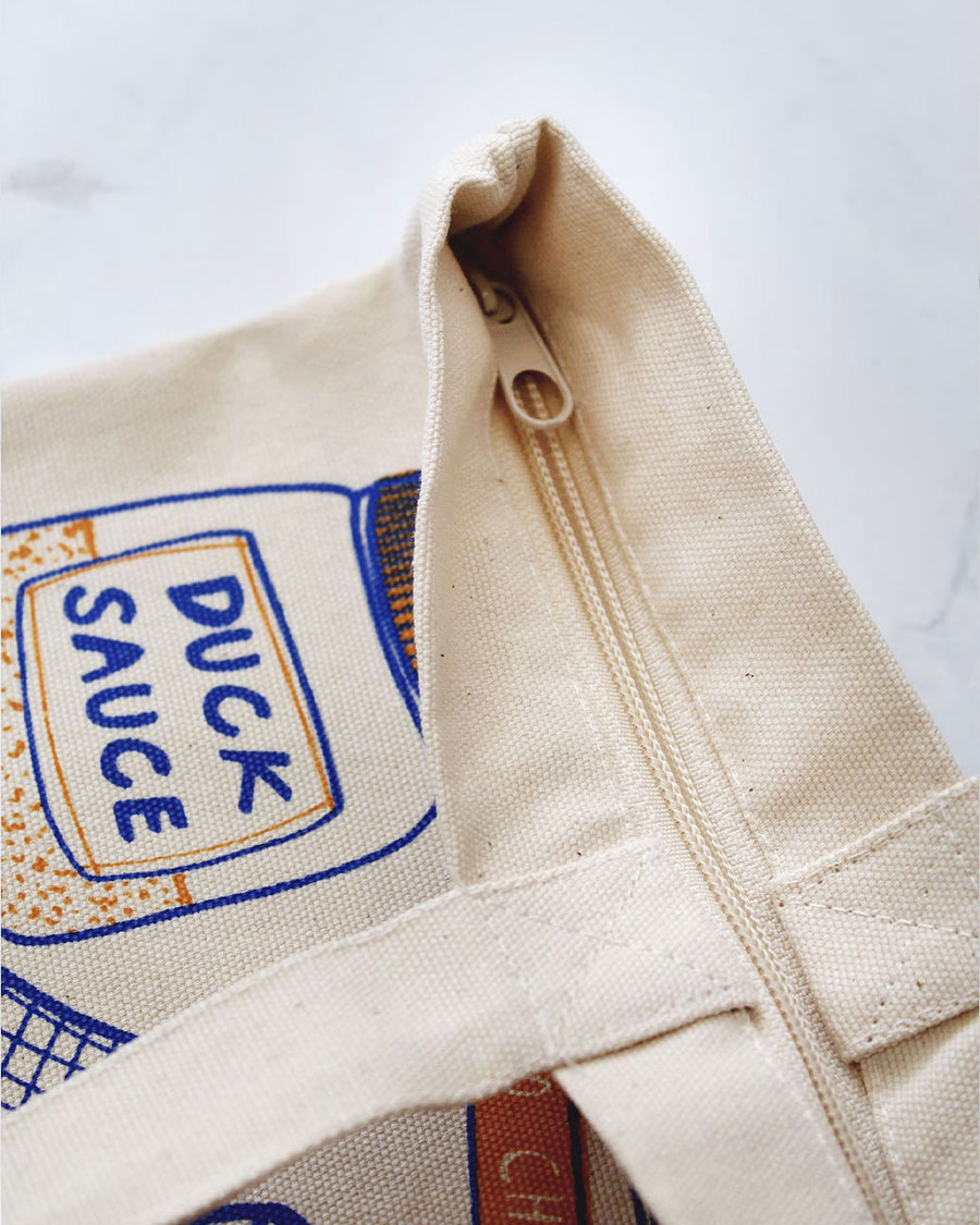 zipper top of thank you enjoy tote bag