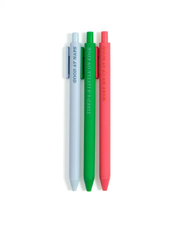 set of three 'The Always Tired Gel Pen Set'