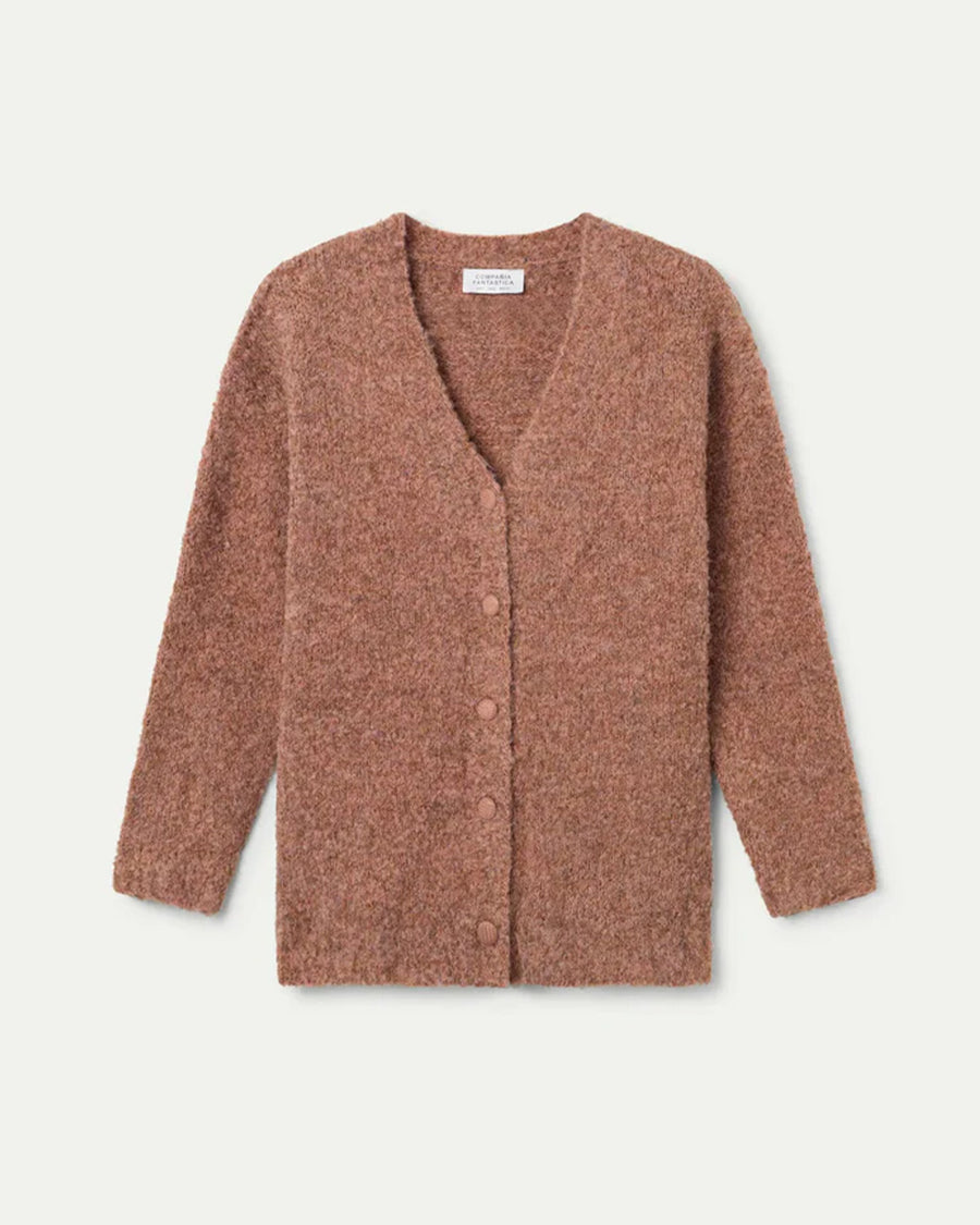 brown fuzzy textured oversized cardigan