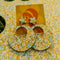 retro floral fabric covered circle dangle earrings