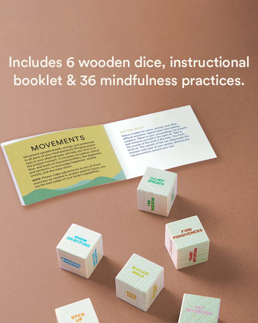 includes 6 wooden dice, instructional booklet & 36 mindfulness practices