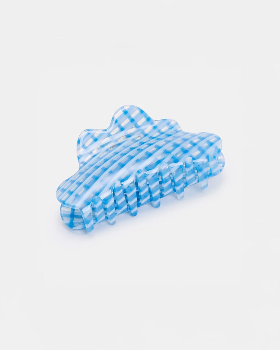clear and blue plaid squiggle hair claw
