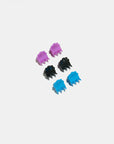 set of 6 micro hair claws: 2 purple, 2 black, 2 blue