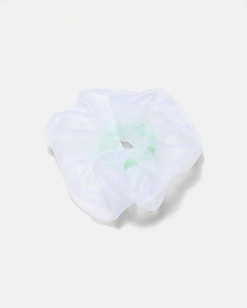 scrunchie with green coil band and white organza