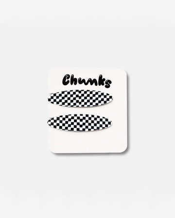 set of two oval black and white checkered hair clips