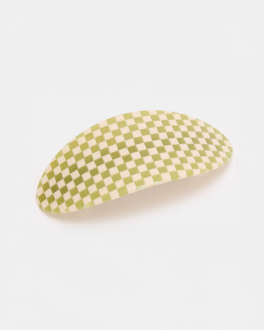 green and white checkered oval barrette