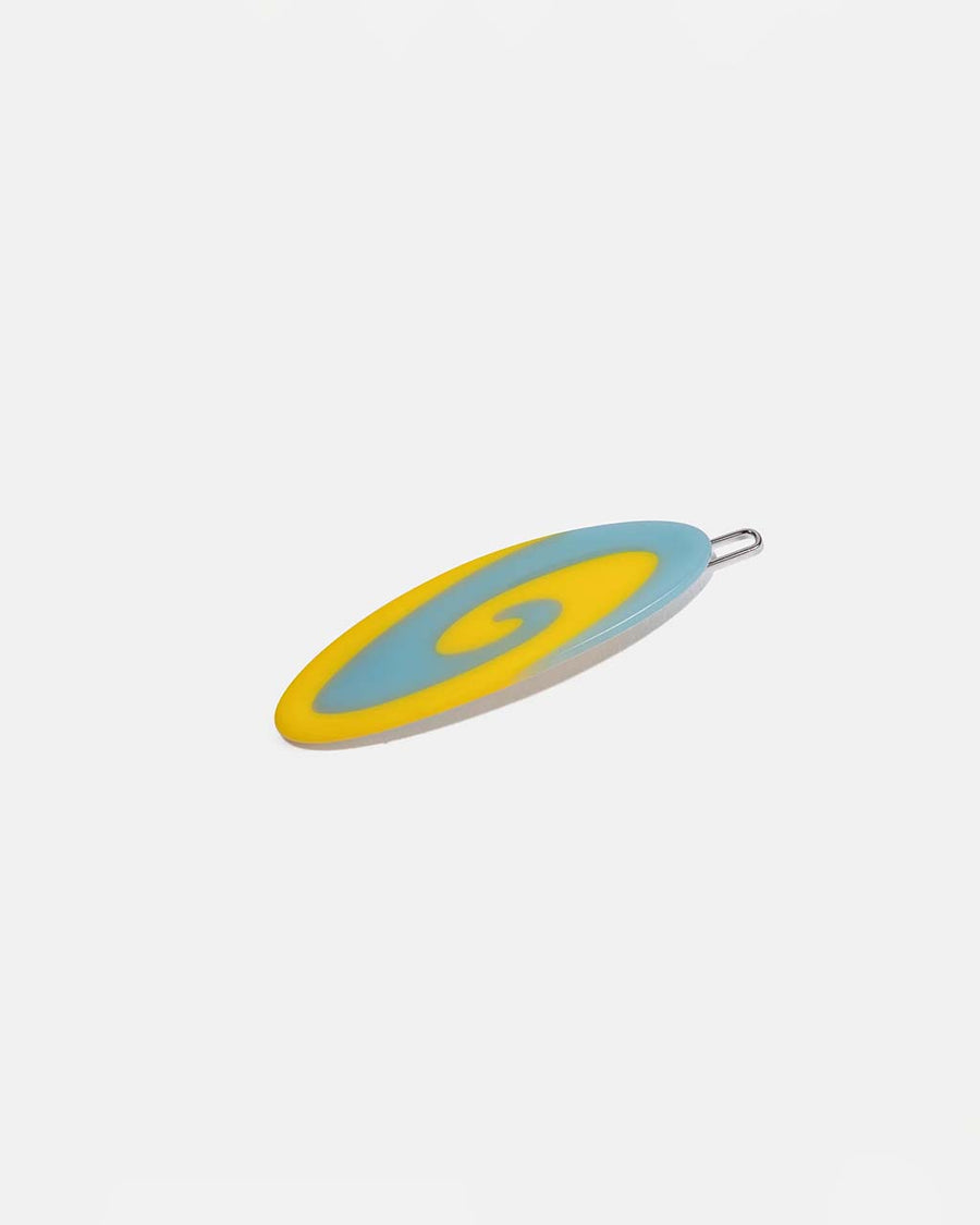 blue and yellow swirl oval hair clip