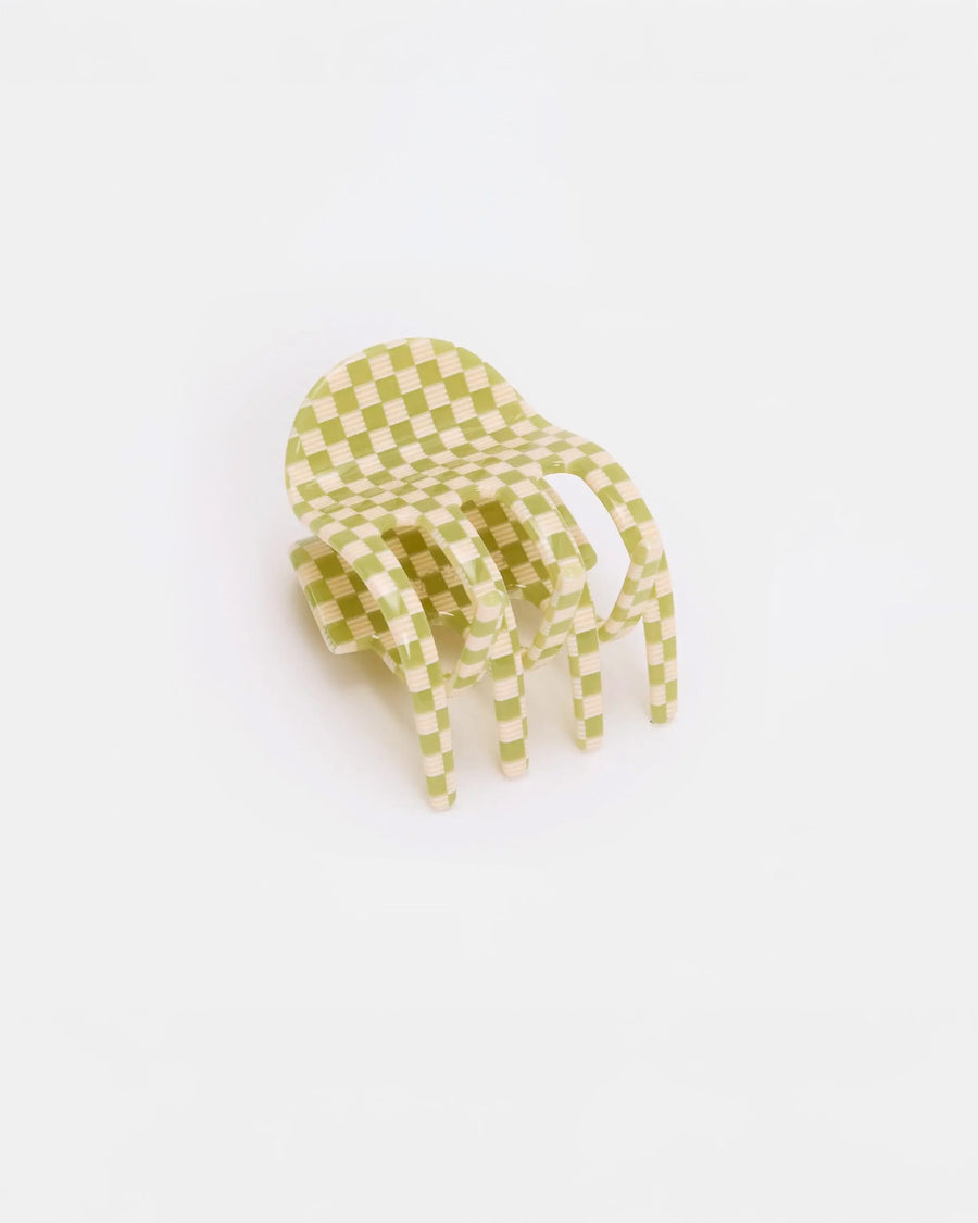 green and white checkered hair claw