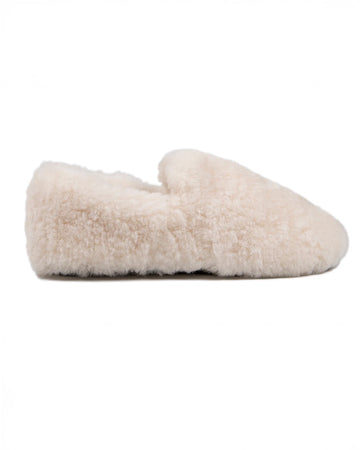 cream fuzzy slip-on slippers