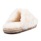 back view of white sheepskin fuzzy slip-on slipper with rubber sole