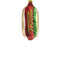 shiny hot dog ornament with glitter 'MERRY' written in mustard